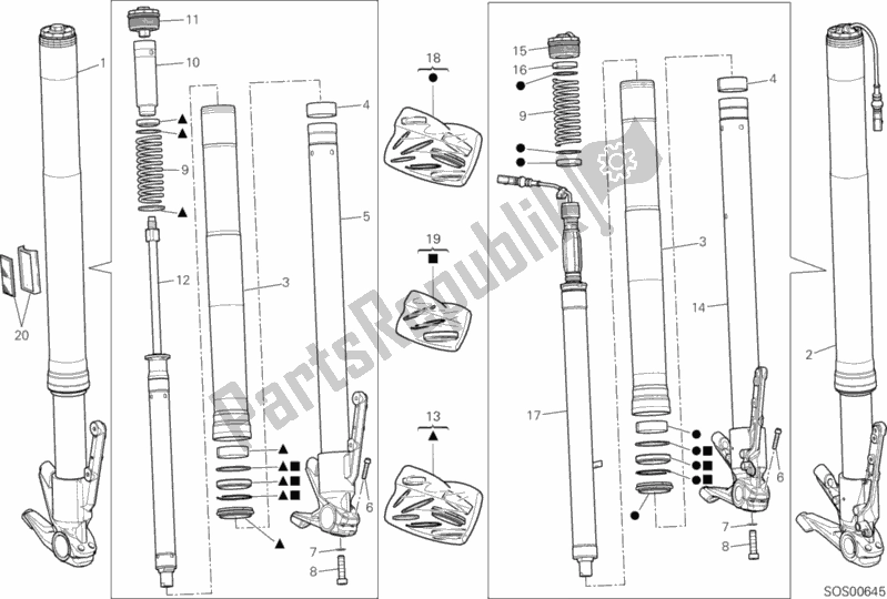 Toutes les pièces pour le Fourche Avant du Ducati Multistrada 1200 S Touring Brasil 2017